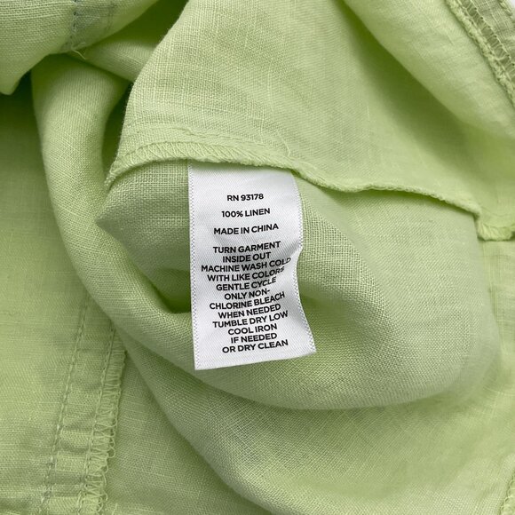 Magashoni Short Sleeve 100% Linen Green Crop Top Cyan Blanket Stitching Med NWT - Picture 6 of 8